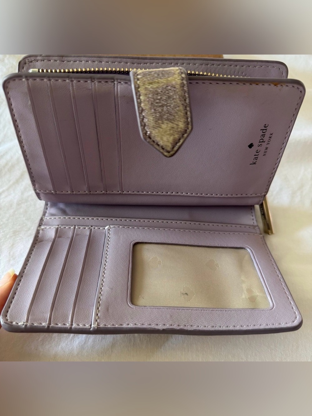 Kate Spade Medium Bifold Wallet Lavender Glitter - Picture 3 of 5